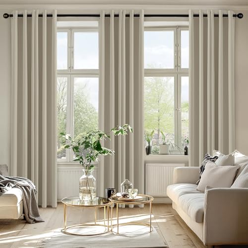 Image of MIULEE Blackout Curtains for Bedroom Living Room 2 Panels, Thermal Insulated Room Darkening Drapes Grommet Noise Reducing Light Blocking Window Treatments 84 Inches Long 40x84 Inch Sand