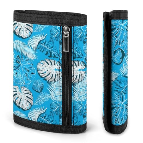 Sky Blue Tropical Leaves Print Wallet for Men, 8 Credit Card Holder Slim Minimalist Front Pocket Small Mens Bifold Wallets2