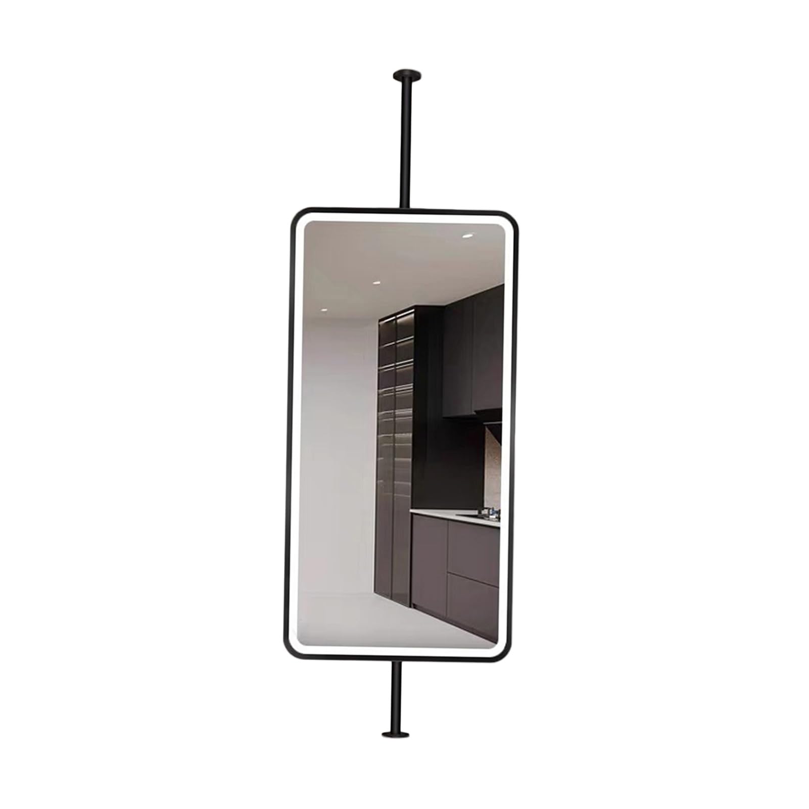 FGXHHS Ceiling Hanging Lighting LED Mirror, Bathroom Suspended Large Decorative Mirror(Black,60x100cm)