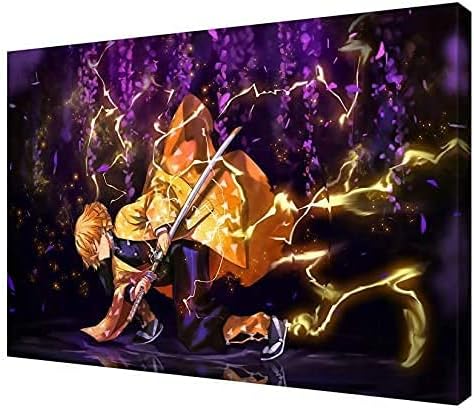 油絵 鬼滅の刃 我妻善逸 装飾画 アート ウォール アニメ キャンバス インテリア絵画 油絵の複製 装飾の写真 壁飾り 部屋飾り リビング ダイニング 壁掛け 贈り物40x50cm アウトレット 玄関用 ポスター フレーム付き