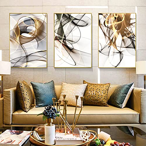 Affiches sur toile peinture murale moderne abstrait lignes d'or 30x45cm