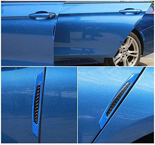 Image of ZYTC 4pcs 3D Super Blue Reflective Stickers Black Real Carbon Fiber Strips Car Side Door Edge Bumper Anti-Scratch Protection Guards Trim Stickers Universal