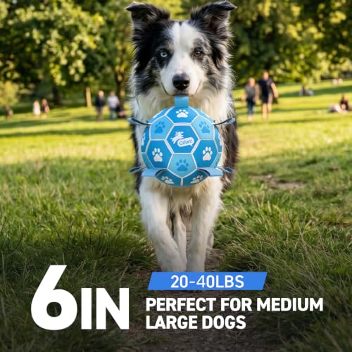 Image of QDAN Dog Balls, 6 Inch Soccer Ball with Straps for Dogs, Outdoor Dog Toys | Dog Toy Balls for 20-40 Lbs Dogs, World Cup Balls for Dogs, Puppy Birthday Gifs