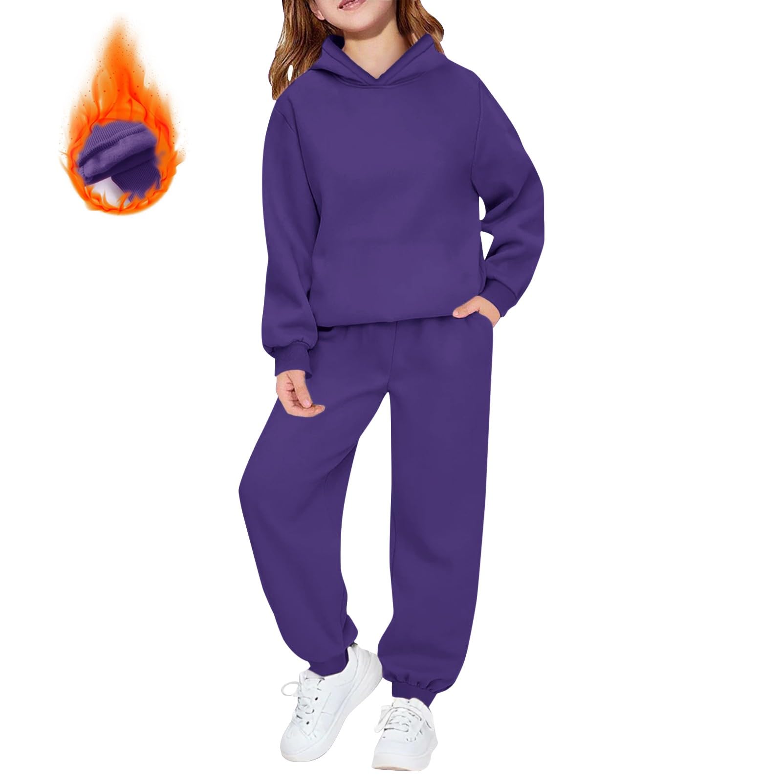 Chándal de forro polar liso con capucha para niños, conjunto de gimnasio para correr