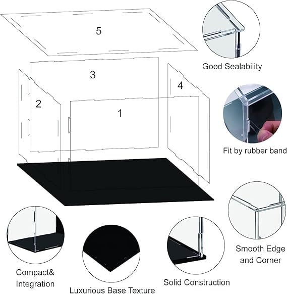 Image of RAPAL Clear Acrylic Display Case, 12 x 6 x 10 inch Self Assemble Small Display Box Stand with Black Base, Dustproof Protection Showcase for Collectibles Memorabilia Figurines