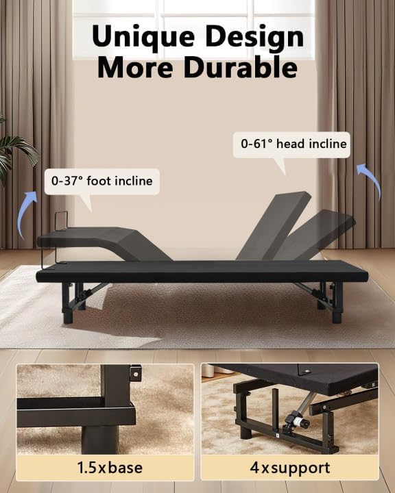 Image of Mixcous King Adjustable Bed Frame Heavy Duty 750 lbs - Zero Gravity Electric Base with Wireless Remote for Back Pain Relief, Head & Foot Incline, Easy Assembly