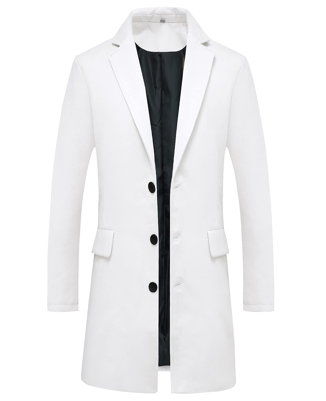 ThCreasaMens Wool Blend Trench Coat Single Breasted Notch Lapel Walker Mid-Length Classic Pea Top Coat
