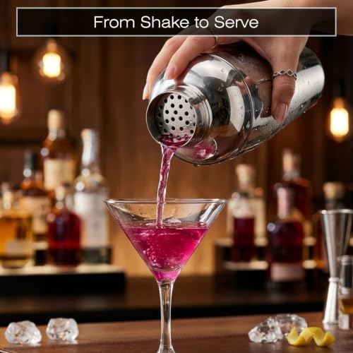 Image of O' Holic by Perch Craft 5-Piece Stainless Steel Bartender Kit|Premium Cocktail Shaker Set with Jigger 30 /60ml, Spoon, Ice Tong, & Strainer|Professional Bar Set for Home &Tour Parties|Silver