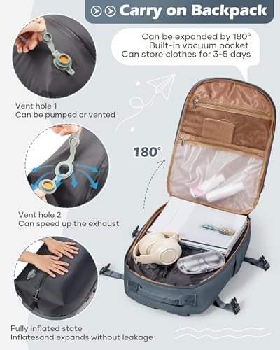 Vacuum Backpack With Pump,Travel Laptop Backpacks For Women Men,Airback Backpacks With Vacuum Compression Bags Seal Packing,Carry On Backpack, Personal Item Travel Bag Sapphire Blue3