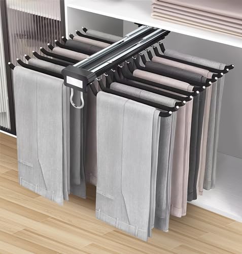Barra Armario Extensible, Pantalonero Extraible 22 Brazos Organizador para Colgar Ropa Adecuado para Armario, Baño, Balcón