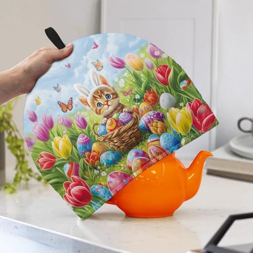 Image of Easter Cat Print Handmade Tea Cozy Kitchen Home Decorations Teas Cosy Creative Gifts Tea Cozies for Teapot Keep Warm Double Tnsulated Kettle Cover for Office