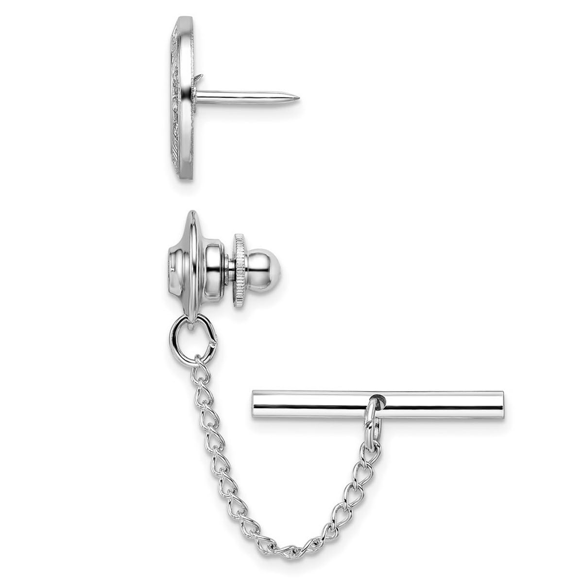 Solide polierte gemusterte gravierbare (nur Vorderseite), rhodiniert, runde Krawattennadel, Schmuck, Geschenke für Herren, One Size, Metall Metall Rhodium, Kein Edelstein