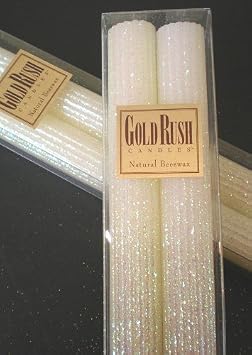 8 Inch Natural Beeswax Glitter Candles, White Lotus Color, Boxed Set of 2 Candles