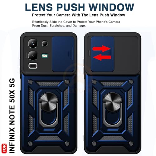 Image of Armor Bumper Back Cover Case for Infinix Note 50X 5G | Rotating Camera Cover, Ring Holder & Kickstand | Heavy Duty & 360 Degree Protection Infinix Note 50X 5G Back Cover (Blue)
