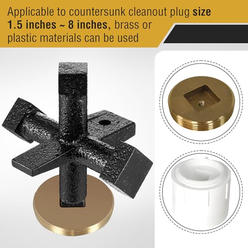 Image of Feekoon 6 Sided Cleanout Plug Wrench, Plumbing Tools and Plumbing Wrench, Threaded Drum Trap Tools for Both Slotted or Square Countersunk Cleanout Plugs Drum Traps Heavy Duty Iron(Black)