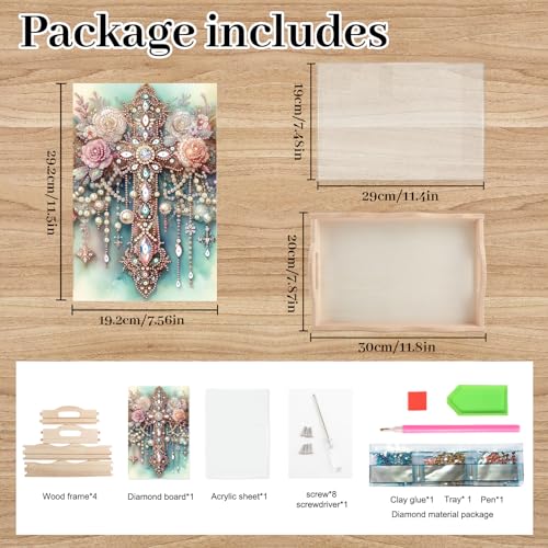 Image of AiYuanzsh DIY Cross Diamond Art Tray Organizer for Adults | Handmade Wooden, Mosaic Serving Tray Kit, Diamond Painting Trays with Lids, Living Room Home Organizer