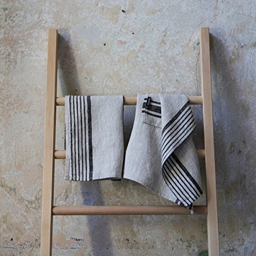 Linenme Set Of 2 Provence Linen Hand Towels, Standard, Black Natural Striped, Prewashed 100% Linen, Made In Europe, Produced From European Linen. #TOP1