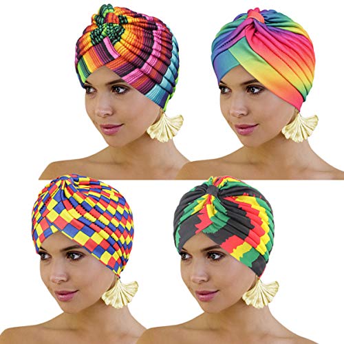 FADACHY Afrikanischer Turban für Frauen Baumwolle Chemo-Kopfbedeckung Mode Druck Kopf Wickel mit Knopf Cover