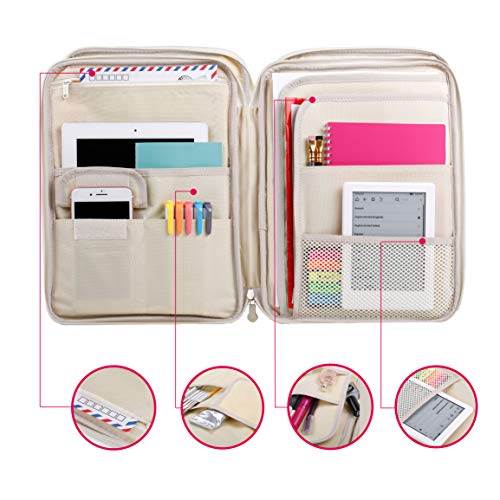 Lazyaunti Zipper Portfolio Organizer A4 Note Pouch-Waterproof Document Bags/Zipper Binder/Paper Case for 12.5" Mac,Tablet,Pens,washi Tape,Journals,Sketch Books(Pink)