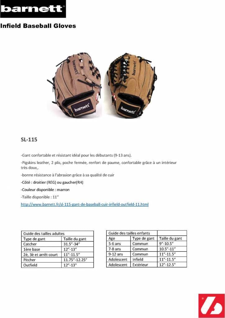 BARNETT SL-115 - Guanto da baseball in pelle Infield/Outfield 11", colore: Marrone