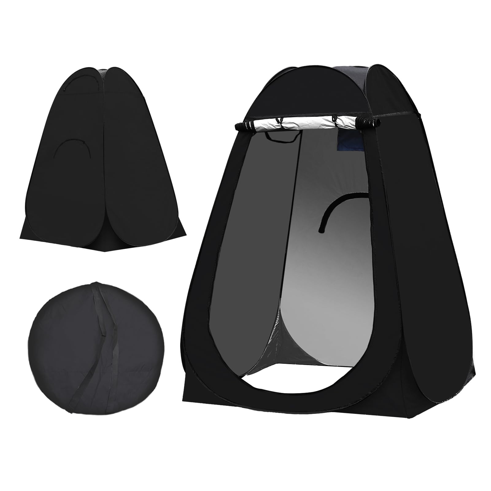 TUKAILAI Portable Pop Up Privacy Tent, Outdoor Camping Bathroom Toilet Shower Tent Spacious Dressing Changing Room for Hiking Beach Picnic Fishing, Instant Rain Shelter with Carrying Bag (Black)