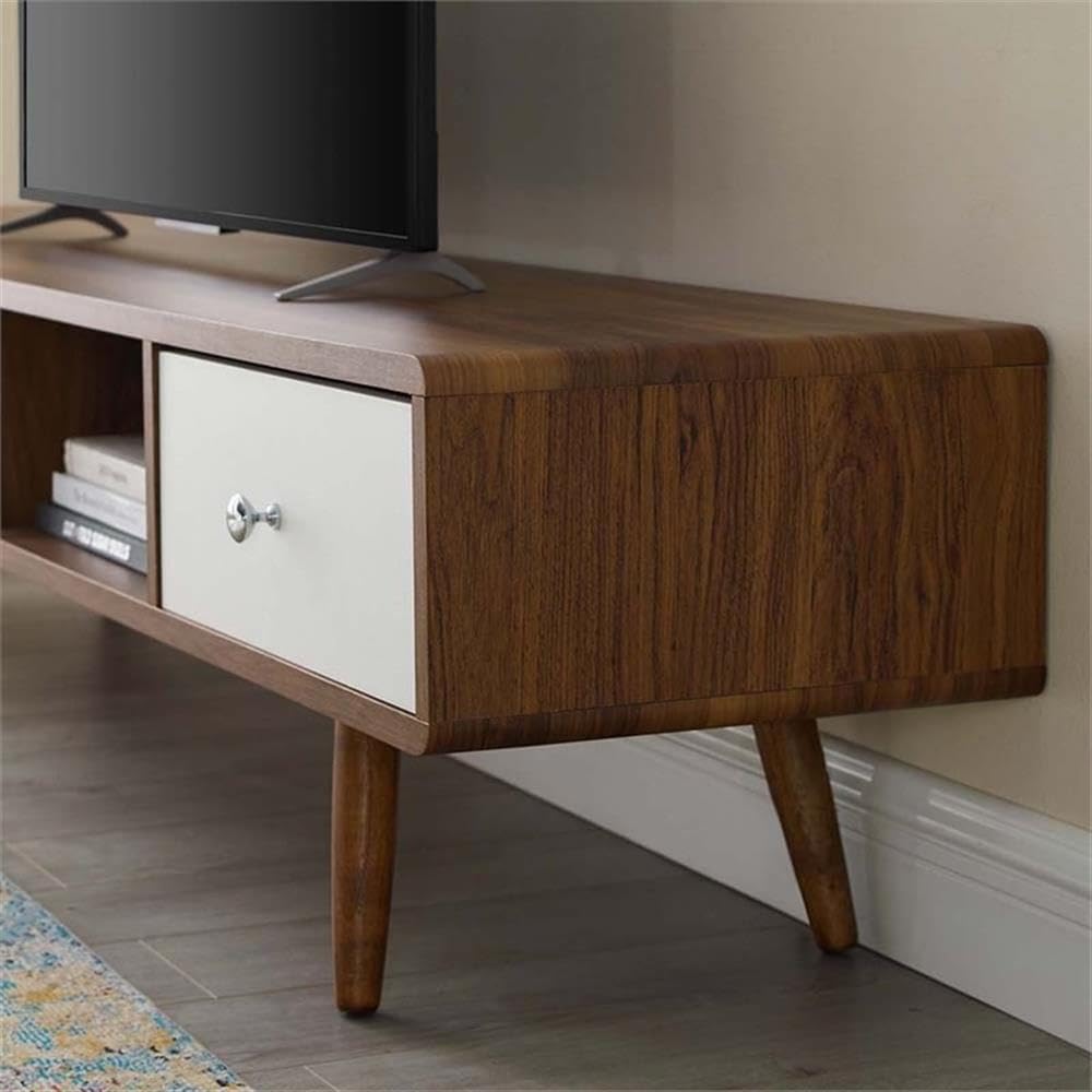 Sleek 70'' Walnut White Media Console with Cabinet Storage