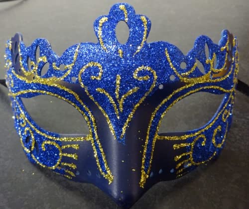The Good Life LADIES SPARKLING BLUE AND GOLD RIALTO VENETIAN MASQUERADE CARNIVAL HALLOWEEN MASKED BALL PARTY EYE MASK RIBBON TIES - Image 4