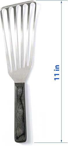 Miniatura 6 de Espátula de pescado, girador de alimentos ranurado de acero inoxidable con mango de madera de Pakka, aleta de pescado ideal para chefs