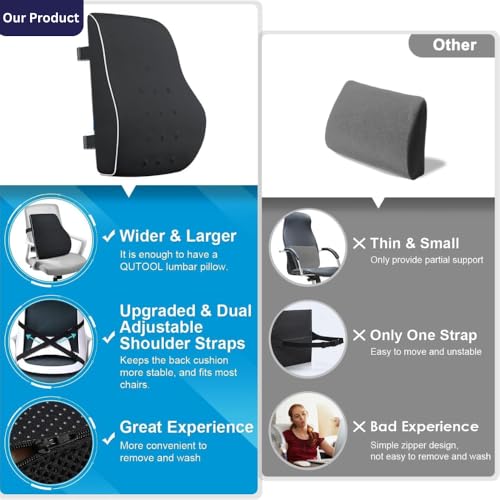 Image of Queen Size Back Support for Office Chair Lumbar Support Pillow for Office Chair for Back Pain, Car Seat, Memory Foam (Removable Cover)