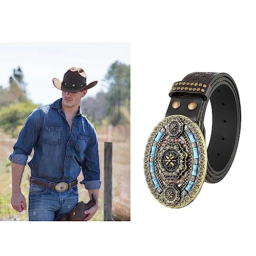 Teens Genuine Leather Waist Belt - Embossed Pattern Buckle Adjustable for Coat Jeans4
