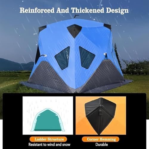 Portable Ice Fishing Shelter for 3-4 People, Insulated Pop-Up Tent with Removable Floor Mat & Carrying Bag, Thermal Hub for Ice Fishing, Durable & Compact, Blue