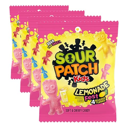SOUR PATCH KIDS Lemonade Fest Soft & Chewy Candy, 3.61 oz Bag (Pack of 4)