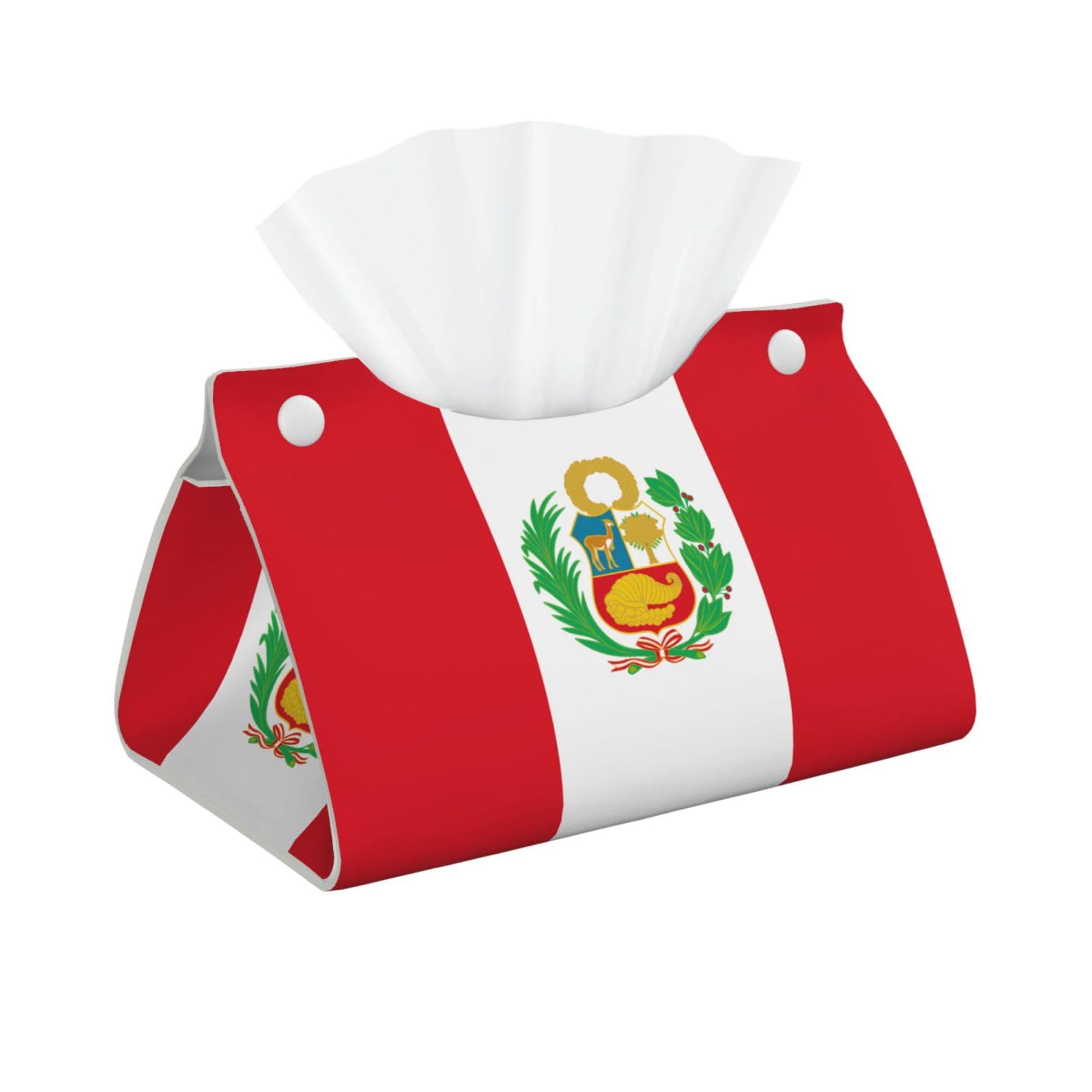Flag of Peru Rectangular Leather Tissue Box Cover, Folding Facial Tissue Holder Dispenser for Car