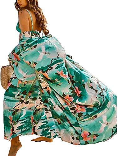 Bathing Suit Cover up Women's Floral Kimonos 3/4 Sleeve Loose Kimono Robe Long Duster Loose Oversized Open Front Cardigan Beachwear Maxi Dress with Belt 3/4 selelve(279)…