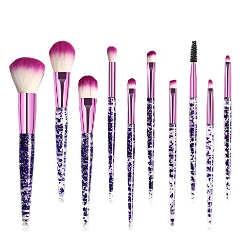 OLOOYA Brushes Set 10Pcs Diamond brush set Foundation Blush Brush Powder Blending Eyeshadow Make Up Cosmetic Beauty Tool Kit(Purple)
