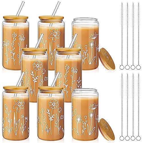 Boho Floral Glass Tumbler with Bamboo Lid