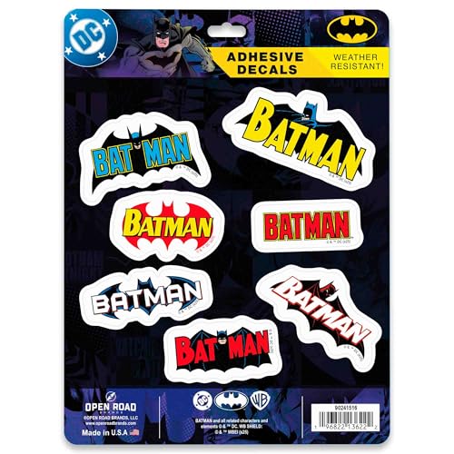 Image of DC Comics Batman Logos Adhesive Vinyl Decals - Vintage Set of Batman Stickers for Water Bottle or Laptop, 1 Pack (7 Count)