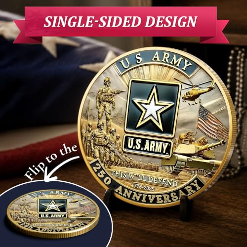 Image of Army 250th Anniversary Coin Navy 250th Anniversary Coin Army Challenge Coin US 250th Commemorative Double-Sided Challenge Coin with Metal Gift Box 1.57 Display army coin army gift army challenge coins