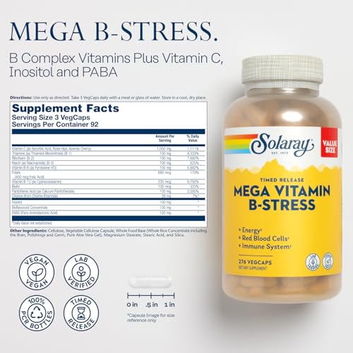 SOLARAY Mega Vitamin B Stress and Passion Flower Bundle - Timed Release Vitamin B Complex with Vitamin C - Energy, Mood and Immune Support with B6, B12, Plus Soothing Herbal Support, Vegan, 276/100ct - Image 3