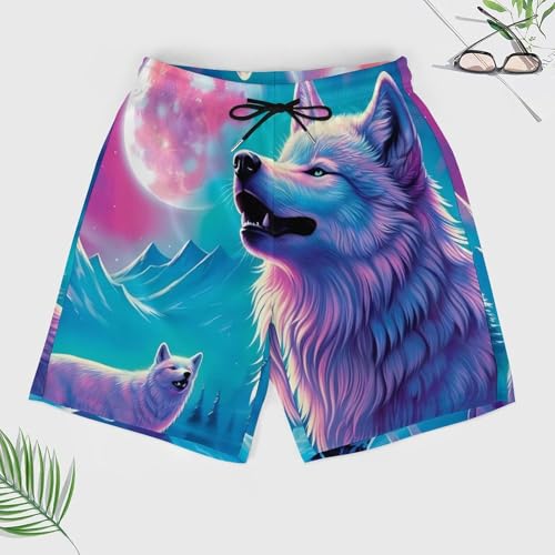 White Wolf Full Moon Men's Swim Trunks with Compression Liner Summer Bathing Suit Beach Shorts with Pockets3
