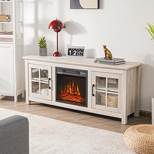 Costway Electric Fireplace Tv Stand For Tvs Up To 65 Inches, Tv Console With Remote Control, Adjustable Flame And Shelves, Farmhouse Media Entertainment Center For Living Room Bedroom (Natural) #TOP1