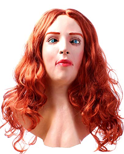 Realistic Latex mask Female Woman Face Halloween Latex Mask with Wig Lady Crossdressing Sissy Transgender Costume