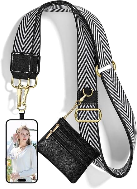 Phone Strap with Zippered Pouch, Detachable Clip and Go Strap with Wallet Crossbody Adjustable Chain Lanyard Mobile String for All Phones Sling Case, Gift for Stylish Women-image-43