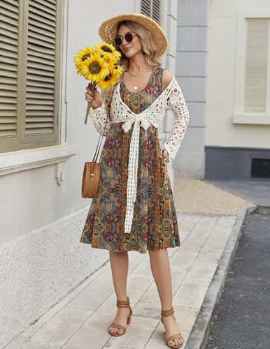 Image of Zeagoo Women Summer Casual Dresses 2026 Sleeveless Midi Pleated Tank Sundress with Pockets V Neck A Line Swing Tshirt Dress
