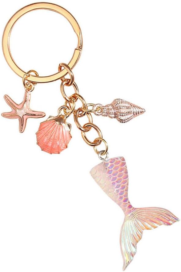 Ocean Beach Keychains Hook Mermaid Fishtail Key Chain Shell Key Ring Birthday Gifts for Women Men