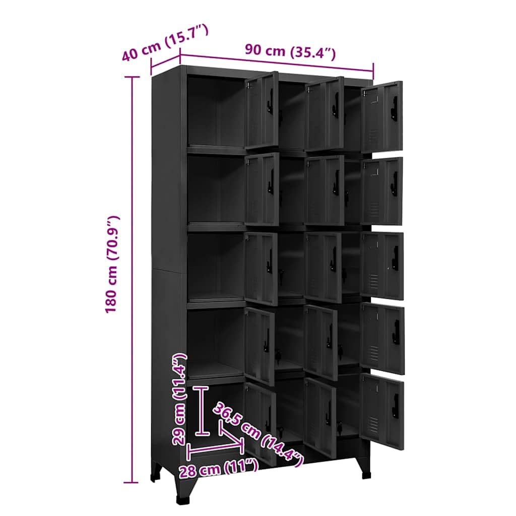 Armadietto con Serratura Antracite 90x40x180 cm in Acciaio, 15 Ante con Serratura e 2 Chiavi per Porta, Armadio Sicurezza per Ufficio, Design Moderno con Prese Aria