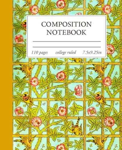 Composition Notebook College Ruled: Beautiful Vintage William Morris Birds and Flowers Wallpaper - Aesthetic Journal for School, College, Office, Work image 2