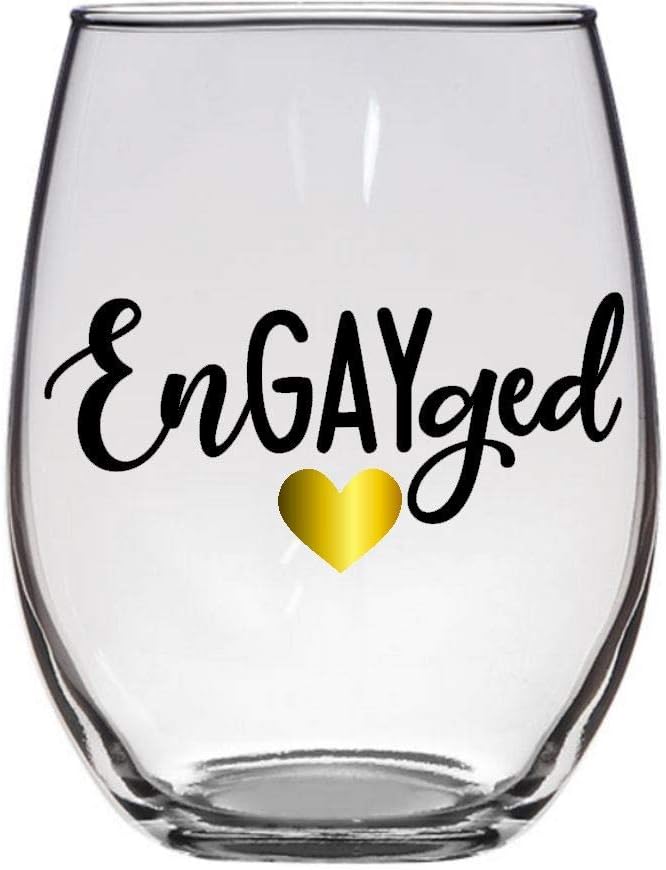 EnGAYged - Cute Gay Engagement Gift - Premium 21oz Stemless Wine Glass