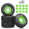 1/10 RC Short Course Truck Tires and Wheels, daitoku RC Car Tires with 12mm 14mm 17mm Hex for 1/10 Slash 2WD 44 Arrma Senton Axial Losi Redcat Rc4wd - Style E Green