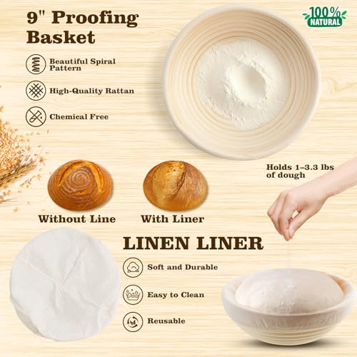 Complete Sourdough Starter Kit, 9 Inch Bread Proofing Basket, 24 Oz Sourdough Starter Jar - image 4